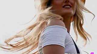 Sexy milf with small tits poses passionately before hot blonde reveal.