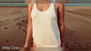 flashing big tits at sunset public nude