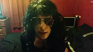 Crossdressing bisexual sissy demonstrates cock sucking skills with dildo in ass to mouth action