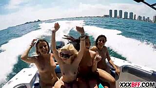 Young ladies indulge in amateur group sex on a boat