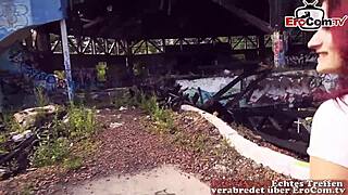 Redhead teen enjoys pov fucking outside with small tits bouncing