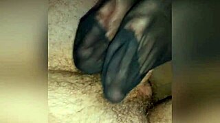 Intense Footjob in Black Nylon Socks Feels So Good!