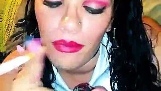 why is that shemale slut smoking while giving a blowjob?