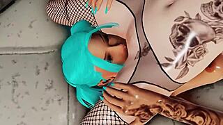 Redhead tattooed lesbian gets pounded in anal and pussy with cum