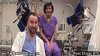 Jackie Banes receives Hitachi wand massage during gynecological exam