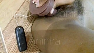 First time pounding tight ebony pussy with dildo