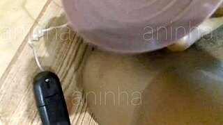 First time pounding tight ebony pussy with dildo