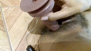 First time pounding tight ebony pussy with dildo