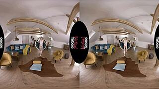 In this virtual taboo scene, the blonde spreads her legs wide for POV masturbation.