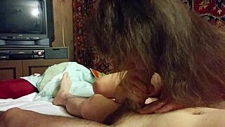 My Russian girlfriend gives a special New Year blowjob gift