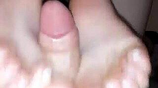Reverse footjob leads to explosive cumshot