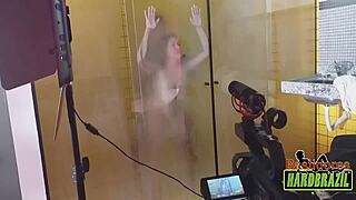 Brazilian Pornstar Rafaella Denardin Shows Big Tits and Ass in Shower