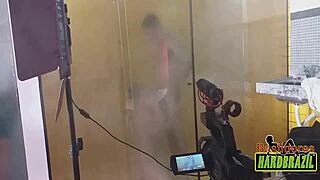 Brazilian Pornstar Rafaella Denardin Shows Big Tits and Ass in Shower