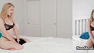 Roleplay anal with busty blonde roomie in lingerie is intense!