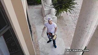 three besties share the painter's fat dick in pov