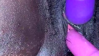 Does this ebony teen wife orgasm creamy with toys?