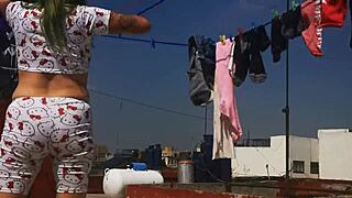 my neighbor hangs her panties and gives me a huge erection