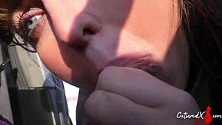 she gave a messy blowjob and swallowed cum right in the car