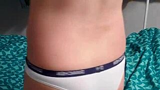 Intense gay boy flaunts his bulge in tight underwear