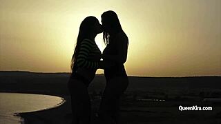 Russian beauty Kira Queen and sexy brunette indulge in outdoor lesbian pleasure