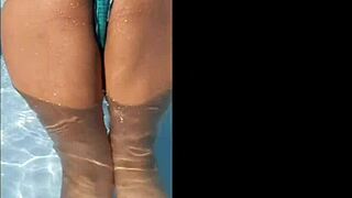 Masturbating bound in pool leads to hardcore fucking with monster cock cumshot on ass and pussy