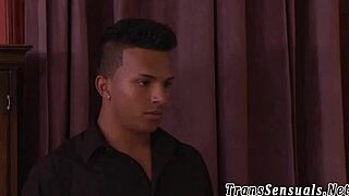 watch this hot shemale riding a dude's cock in wild action