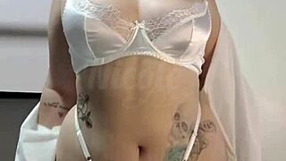 Latina Wife Teases in White Lingerie