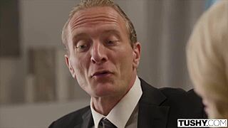 Wow, anal-curious petite blonde Madison seduces her boss for tushy fun! 🔥