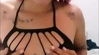 ts angelique monroe cums hard in fishnet lingeries during anal fingering