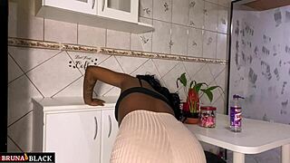 Pregnant Housewife Enjoys Kitchen Sex While Cleaning In Sheer Outfit