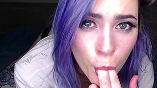 cute stacy moon gives blowjob and handjob with accent