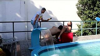 i enjoy the sun and fuck in the pool with my big tits bouncing