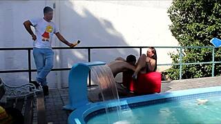 i enjoy the sun and fuck in the pool with my big tits bouncing