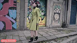 Jeny Smith explores mymokondo strap bondage with flashing and public exposure in heels and shoes