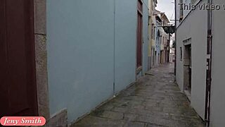 Jeny Smith explores mymokondo strap bondage with flashing and public exposure in heels and shoes