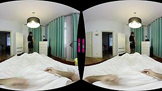 Brunette maid rides your cock in pov.