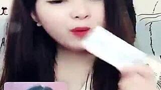 Jin xinh bunny performs intense live show with full face and talking