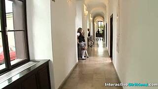 Interactive babe fucks with toys and blowjob