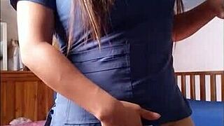 Sexy nurse prepares for work and anticipates patient's sexual advances