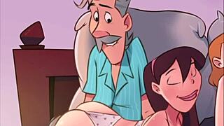 Crazy old man painting the young girl while bastards film the erotic scene