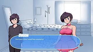 Busty babe gets naughty in a visual novel game