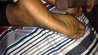 retro ebony blue film features footjob action