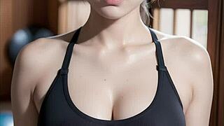 Voluptuous woman training at the gym with curvy body focus