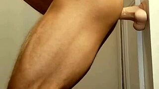 Ivory White enjoys some anal fun with a dildo while the shower warms up