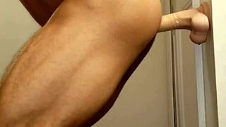 Ivory White enjoys some anal fun with a dildo while the shower warms up