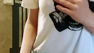 A horny girl in leggings spanks her ass and fingers her pussy while her husband is at work