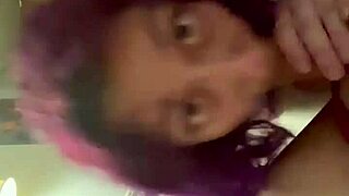 Purple Haired Girl Sucks Cock in Detailed Blowjob Scene