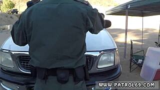 Dominant cop pulls over police uniform brunette for anal outdoor fun 😈