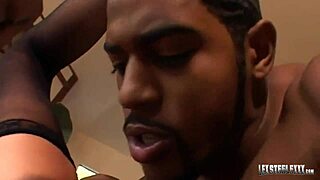 Black and blonde threesome with cumshots