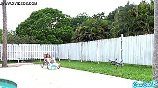 Lesbian teen 18+ threesome plays wild outdoor drone game